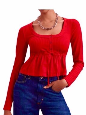 NEW Anthropologie Pilcro Red Peplum Cropped Baby Doll Top XS
